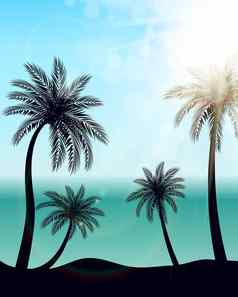 美女棕榈树叶轮廓背景向量插图