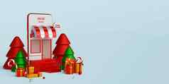 圣诞节横幅圣诞节购物在线智能手机概念插图