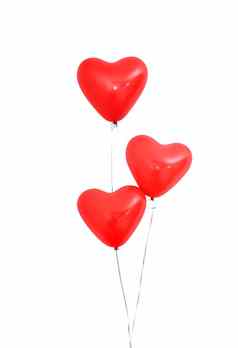 红色的心形状的氦气球孤立的白色背景绳子情人节一天母亲的一天生日聚会，派对设计概念剪裁路径