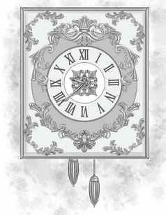 大经典时钟美丽的雕刻设计无色行画古董墙安装计时器雕刻设计着色书页面