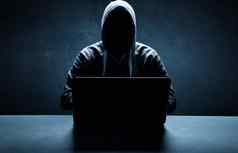 匿名互联网黑客前面电脑网络犯罪概念