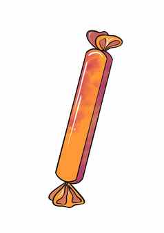 插图彩色的画糖果棒棒糖包装形状橙色糖果白色孤立的背景