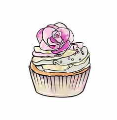 插图彩色的画糖果蛋糕奶油装饰花白色孤立的背景