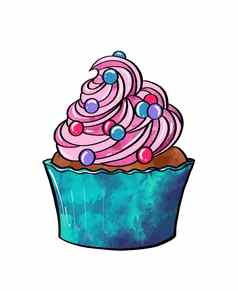 插图彩色的画糖果棕色（的）蛋糕粉红色的淡紫色奶油装饰颜色药片白色孤立的背景