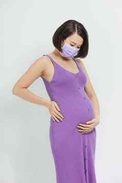 医疗保健概念亚洲怀孕了女人保护面具流感病毒白色背景