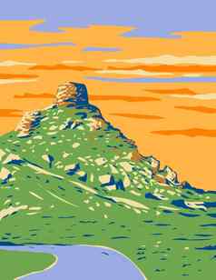 城堡岩石谷岩石暗讽埃克斯穆尔国家公园北德文郡南西英格兰艺术德科水渍险海报艺术
