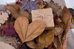 礼物盒子棕色（的）颜色心形状的减少叶