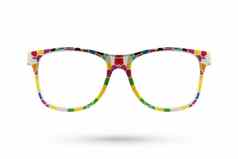 时尚彩虹眼镜风格塑料边框孤立的白色背景