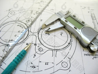 工程工具技术画数字卡尺统治者机械铅笔