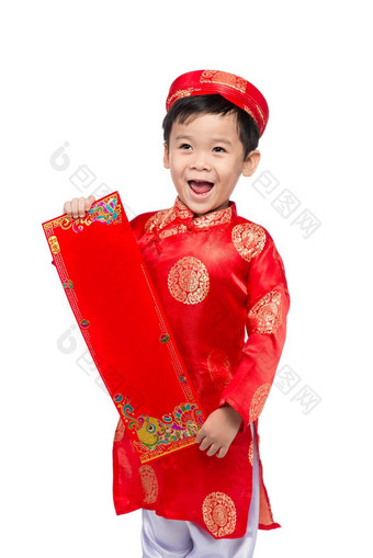 越南男孩孩子祝贺一年快乐月球一年