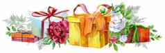 水彩llustration礼物盒子牡丹设计打印背景
