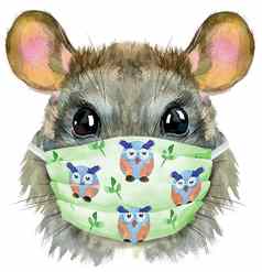 水彩肖像老鼠保护面具
