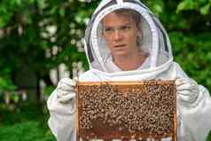 女人蜡框架蜜蜂养蜂