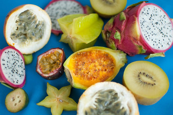 集团新鲜的热带水果激情水果杨桃龙水果火龙果山竹果利奇granadilla异国情调的水果健康的吃概念