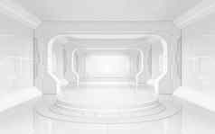 白色空隧道未来主义的房间呈现