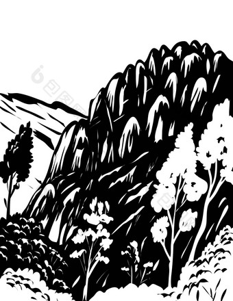 尖塔国家公园位于东萨利纳斯谷加州美国<strong>水渍</strong>险黑色的白色艺术
