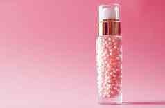 护肤品瓶粉红色的背景奢侈品美化妆品产品