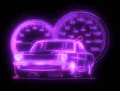 霓虹灯轮廓经典美国肌肉车发光的标志