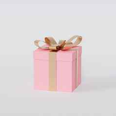 粉红色的礼物盒子金丝带白色背景渲染