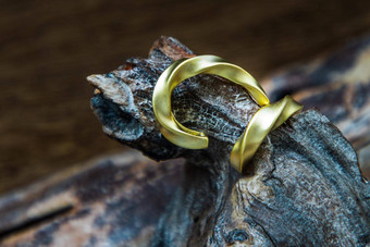 金耳环<strong>时尚摄影</strong>金耳环提出了木材背景