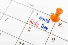 日历标记12月世界艾滋病一天红色的信