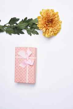 粉红色的盒子花花束装饰假期生日光背景