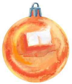 水彩橙色圣诞节球孤立的白色背景