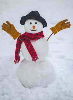 快乐冬天时间雪人孤立的雪背景快乐圣诞节快乐假期