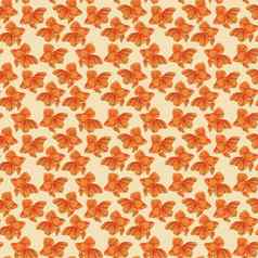 数字插图橙色详细的水族馆金鱼无缝的模式黄色的背景