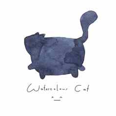 水彩画灰色的黑色的蓝色的猫孤立的白色背景可爱的简单的动物手画插图风格标志象征小猫油漆元素水彩快乐宠物孩子们图像