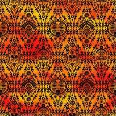 手画无缝的模式部落面具少数民族草图设计wallaper纺织打印非洲文化织物非洲式发型点缀可爱蜡染艺术黑色的水彩橙色背景