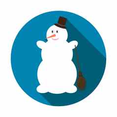 可爱的雪人蓝色的背景长影子插图圣诞节一年卡平设计