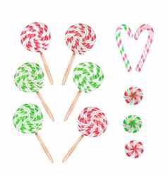 圣诞节糖果拐杖棒棒糖集合孤立的白色水彩插图