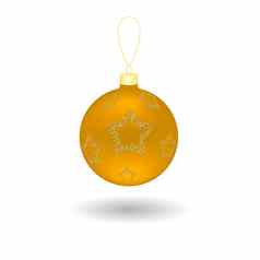 黄色的现实的圣诞节球闪闪发光的模式插图孤立的白色背景设计问候卡片横幅传单