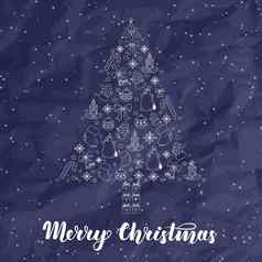 摘要程式化的圣诞节树白色轮廓黑暗蓝色的背景插图问候卡片邀请礼物包装主题产品