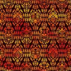 手画无缝的模式部落面具少数民族草图设计wallaper纺织打印非洲文化织物非洲式发型点缀可爱蜡染艺术水彩橙色黑暗背景