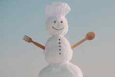 雪人老板冬天厨房勺子圣诞节食物烹饪圣诞节圣诞节烹饪