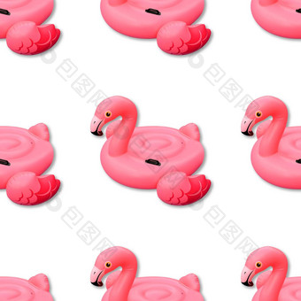粉红色的火烈鸟背景游泳池玩具形状粉红色的火烈鸟无缝的模式火烈鸟充气减少前视图平躺