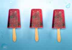 自制的蓝莓冰奶油冰棍蓝色的背景水滴冻水果汁复古的风格前视图夏天冰奶油食物概念