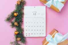 日历页面12月节日装饰粉红色的背景