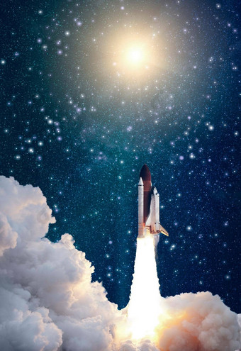 火箭发射空间布满星星的天空火箭开始空间概念元素图像有家具的美国国家航空航天局