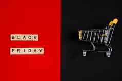 黑色的星期五出售概念迷你购物车标志红色的背景横幅广告