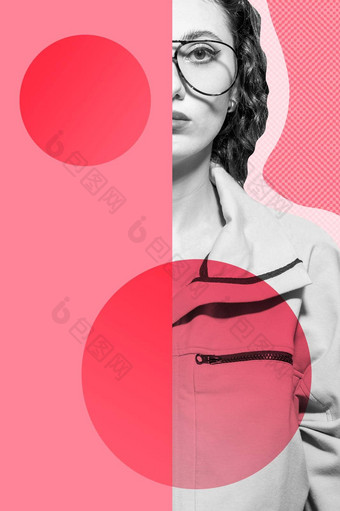 时髦的女人太阳镜疯狂的夫人超现实主义的作文纹理形状梯度当代艺术拼贴画电子杂志文化流行艺术时尚杂志风格海报横幅壁纸