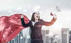 概念权力成功女商人超级英雄大城市