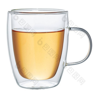 <strong>玻璃杯</strong>绿色茶孤立的白色