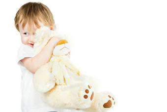 可爱的有趣的婴儿婴儿女孩大玩具熊