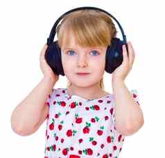 音乐的女孩有趣的听音乐大黑色的耳机