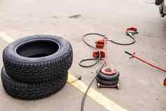 设备车服务修复轮胎机平衡汽车轮子平衡站特写镜头