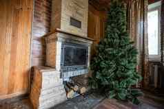 照片室内房间木墙圣诞节树壁炉圣诞节大气首页安慰