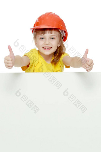 女孩建设头盔开业后广告牌